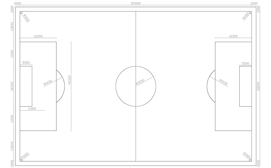 標(biāo)準(zhǔn)11人制人造草足球場(chǎng)尺寸圖片
